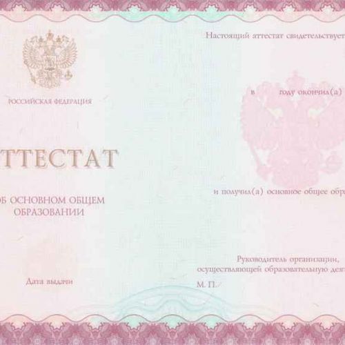 Аттестат 9 классов образца от 2014 до 2025 ГОЗНАК